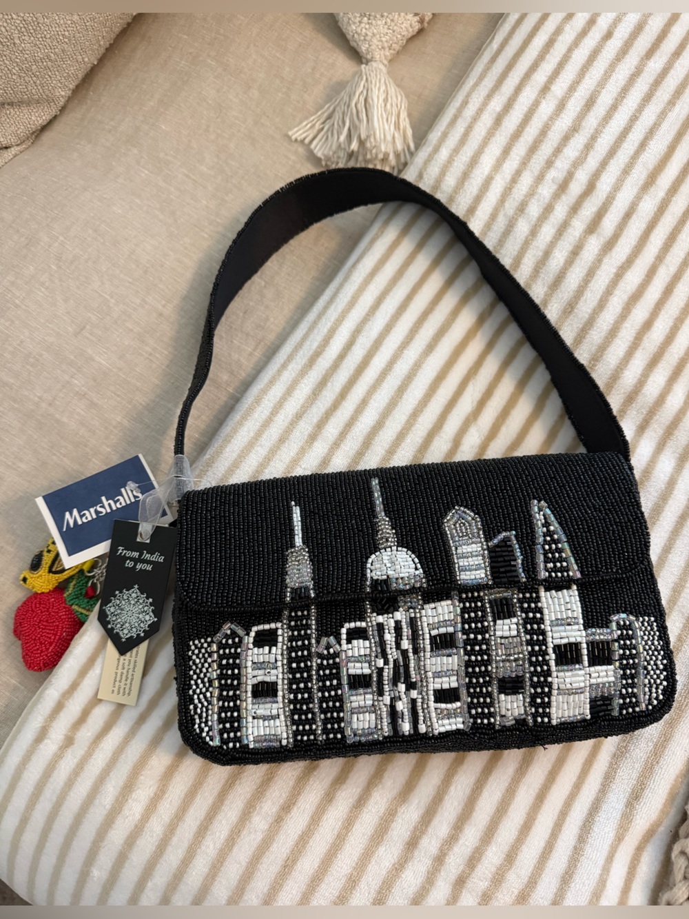 Marshalls Black and Silver Beaded Skyline Shoulder Bag